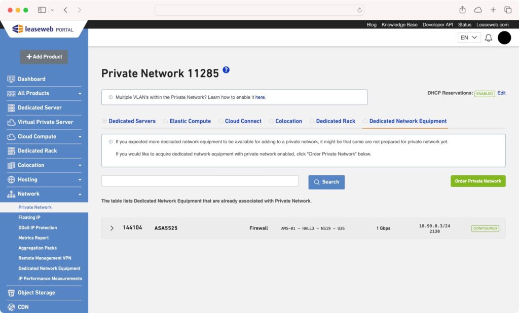 Setup for a Firewall on Private Network 2 enabled network equipment